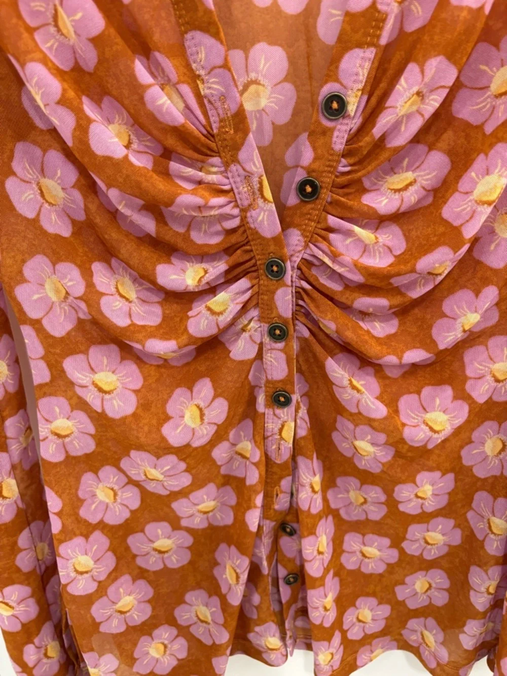 Free People Floral Mesh Lucky Shirtee Retro Button Down Size Medium - Picture 5 of 10